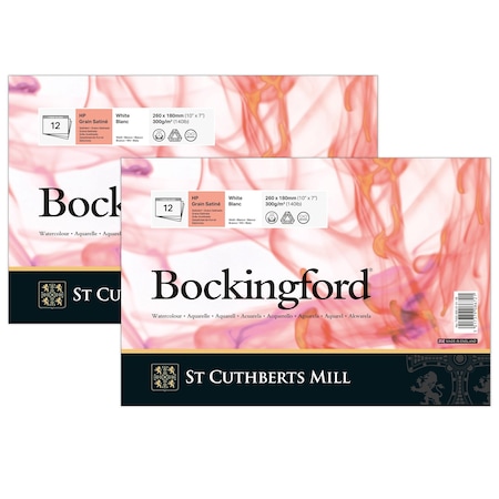 St Cuthberts Bockingford Watercolor Pad, Hot Pressed, White, Glue Binding, 140lb/300gsm, 12 Sheet, 7x10'', 2PK T45330001011B