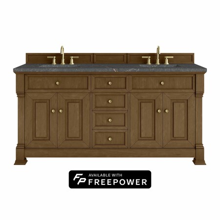 James Martin Vanities Brookfield 72 in. Double Vanity, Honey Oak w/ 3 CM Parisien Bleu Silestone Top 547-V72-HNO-FPBL