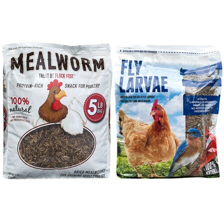 Flock Fest Outdoor Dried Mealworm and Fly Larve 5lb Bag Set 27077089226