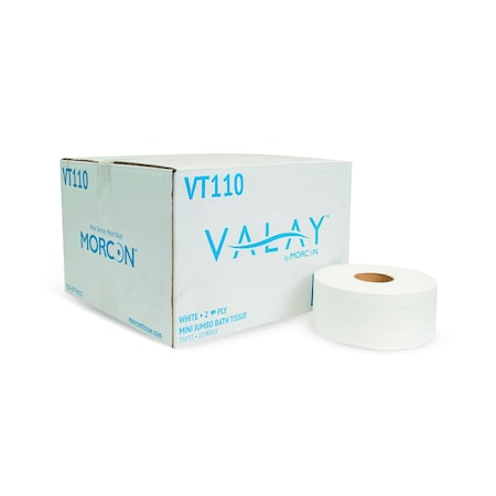 Pitt Plastics Valay Mini Jumbo Bath Tissue White 2-Ply 750' 2.3" Core VT110