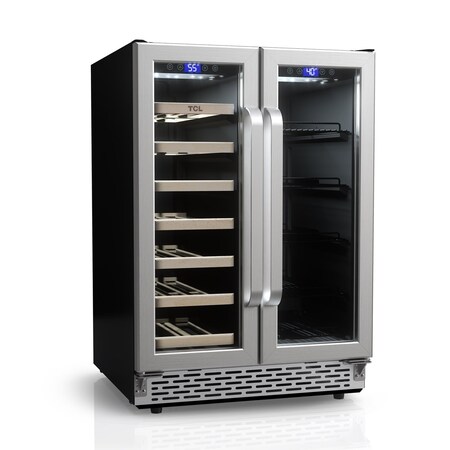 Tcl 5.3 Cu. Ft. 20-Bottle & 78-Can Wine & Beverage Cooler, Dual- Zone, Glass Door, Stainless Steel TRD20B8AS