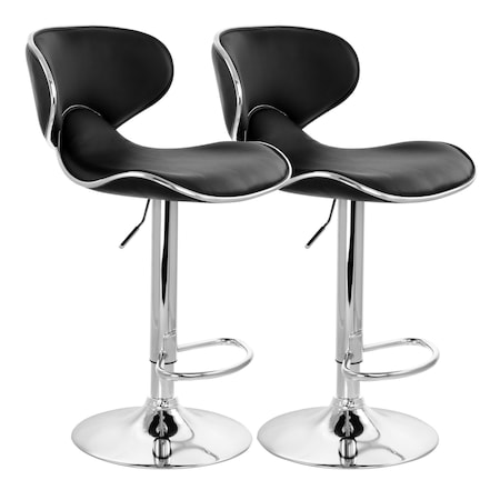 Elama 2 Piece Slim Faux Leather Adjustable Bar Stool in Black with Chrome Base ELM-723-BLK