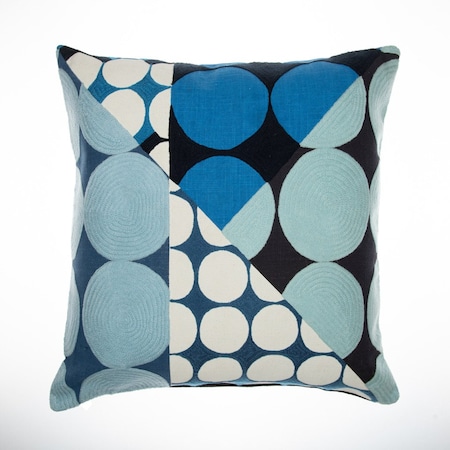Homeroots 20" Blue and Ivory Geometric Cotton Throw Pillow  With Embroidery 549402