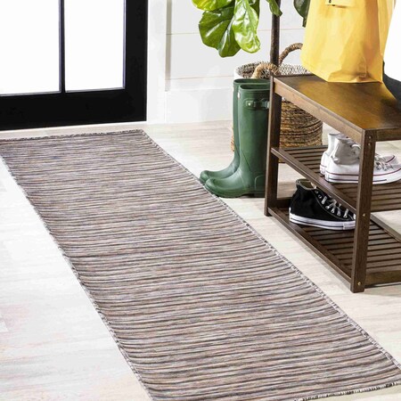 Jonathan Y Finn Modern Farmhouse Pinstripe Dark Gray/Blue 2 ft. x 8 ft. Indoor/Outdoor Runner Rug TSN102A-28