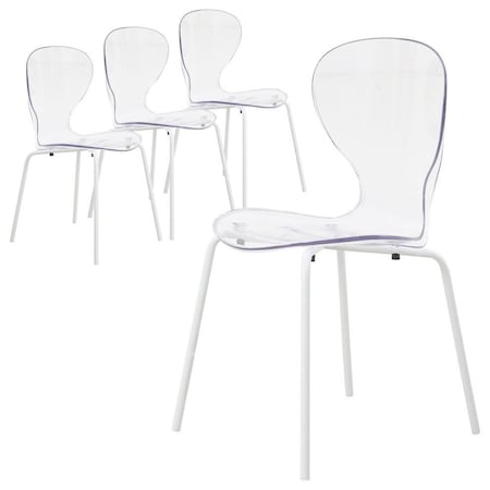 Leisuremod Modern Oyster Transparent Side Dining Side Chair with White Base in Clear, 4PK OCW-17CL4