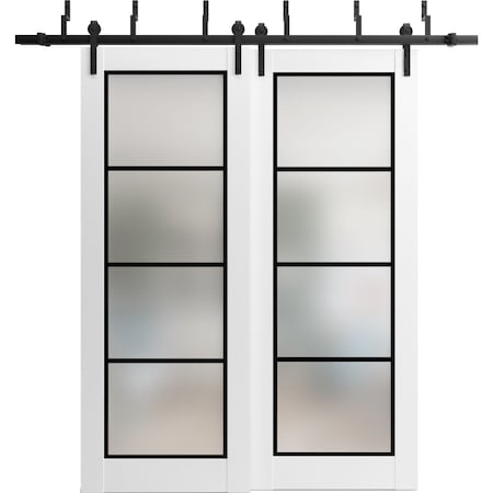Sartodoors Sliding Closet Frosted Glass Barn Bypass Doors with Hardware Planum 2132 White 72x80 (2* 36x80) PLANUM2132BBB-WS-72 x 80 (2* 36x80)