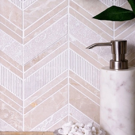 Apollo Tile Beige 13x13 Crema Marfil Marble Polished, Etched Floor and Wall Mosaic Tile 6.09 sqft/case, 5PK APLBL8807CMA