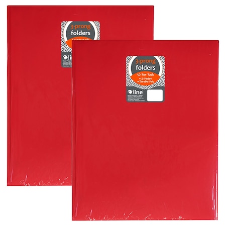 C-Line Products Two-Pocket Heavyweight Poly Portfolio Folder with Prongs, Red, 20PK 32964