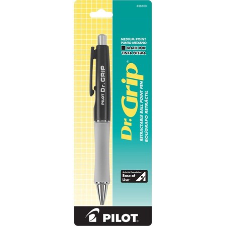 Pilot Dr. Grip Ballpoint Retractable Pen, Medium, Black Barrel/Ink 36100