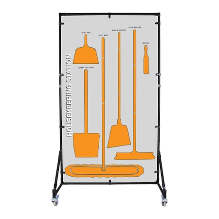 5S Supplies Housekeeping Shadow Board Broom Station V2, Gray / Orange Shadows, Kit + Stand HSB-V2-GRAY/ORANGE-KIT-STAND