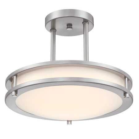 Westinghouse Lauderdale 12in 15W LED Indoor Semi Flush Mount, Color Temp Select, Brushed Nickel, Frosted Acrylic 6136600