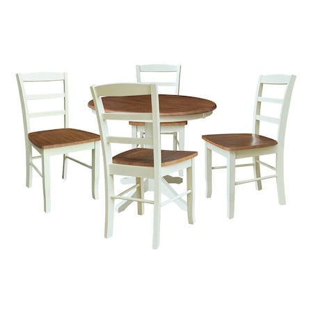 Whitewood Industries Rectangular Extension Dining Table W/ 4 Chairs, 36 in W, 30.1 in L, 48 in H, Parawood, 5 K79-36RXT-27B-C2-4