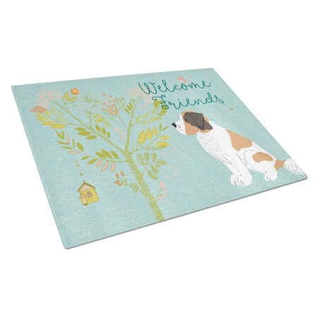 Carolines Treasures Welcome Friends Saint Bernard Glass Cutting Board, Large BB7599LCB