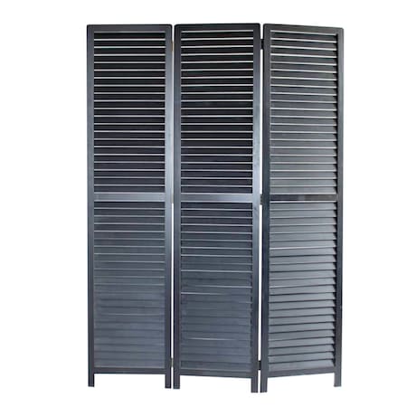 Homeroots 67" Black Wood Folding Three Panel Screen Room Divider 274725