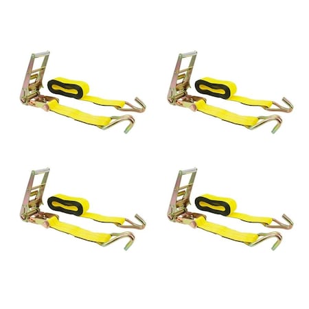 Mytee Products Ratchet Tie-Down Straps w/Wire Hook, 3in x 30ft Yellow Ratchet Strap 15,000lbs BS, 4PK RS330WHx4