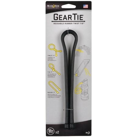 Nite Ize Gear Tie, 18 in L, Black, Rubber, Wire GT18-01-2R3