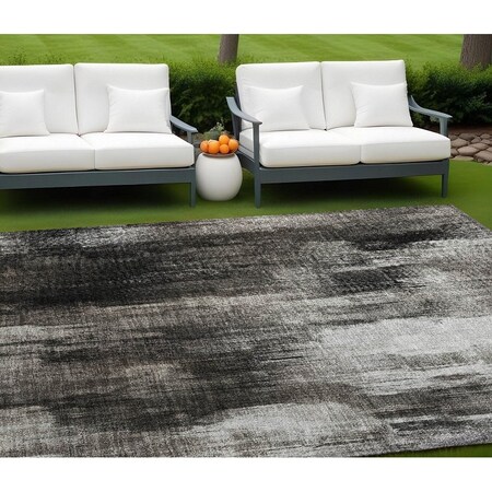 Homeroots 9' X 12' Gray and Black Abstract Washable Non Skid Indoor Outdoor Area Rug 563608