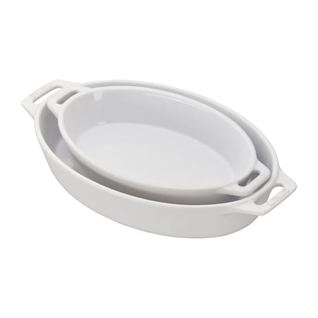 Staub Ceramic 2-pc Oval Baking Dish Setand, White 1014864