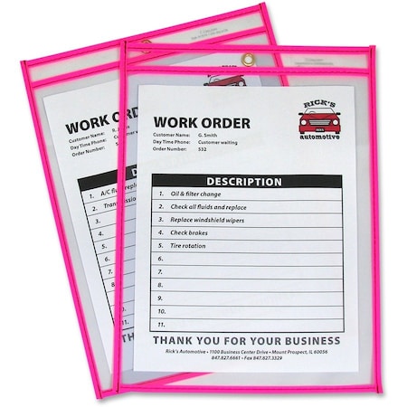 C-Line Products 9" x 12" Pink Stitched Neon Shop Ticket Holders, 15/BX 43919