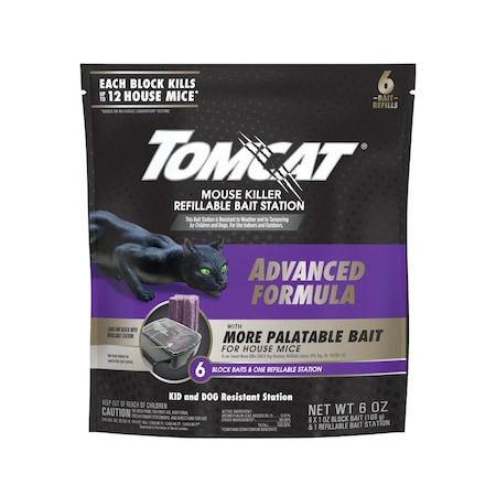 Tomcat Advanced Formula Bait Station and Bait Blocks For Mice 6 oz 6PK 3730105