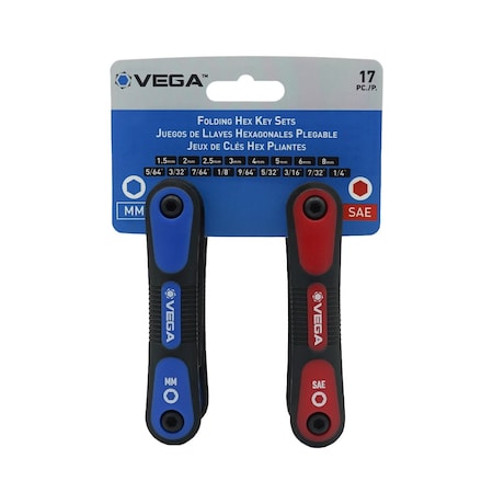 Vega Folding Hex Key Combo Set - SAE/Metric - 17pc FLKH17MS