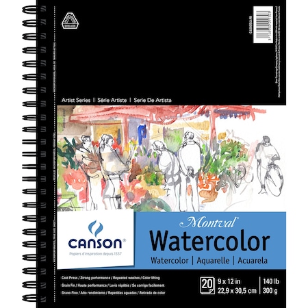 Canson Artist Series Montval Watercolor Pad, Side Wire Binding, 20 Sheet, 9x12 inch C400054498