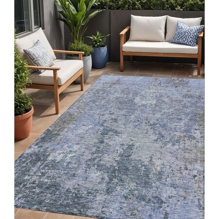Homeroots 5' X 8' Blue And Dark Gray Abstract Washable Indoor Outdoor Area Rug 605537