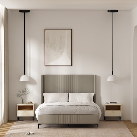 Manhattan Comfort Amara Nightstand in Cream and Natural Oak- Set of 2 2-NS006-CR