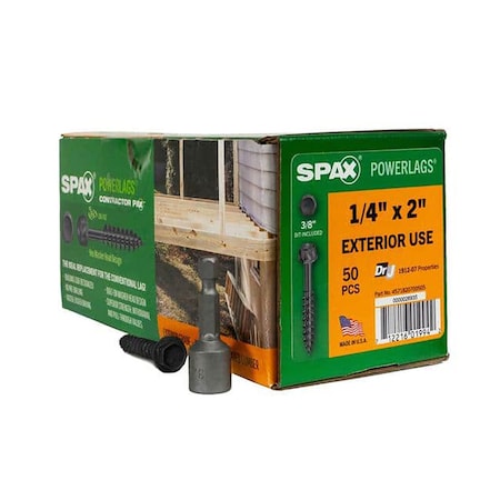 Spax 1/4 in x 2 in Exterior Structural Wood Lag Screws Powerlags Hex Head Hex, 50PK 4571820700505