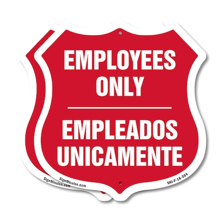 Signmission Bilingual Employees Only Shield Sign Emp, 18 inch X 18 inch, Plastic Sign, 2PK SHI-P-2PACK-18-364