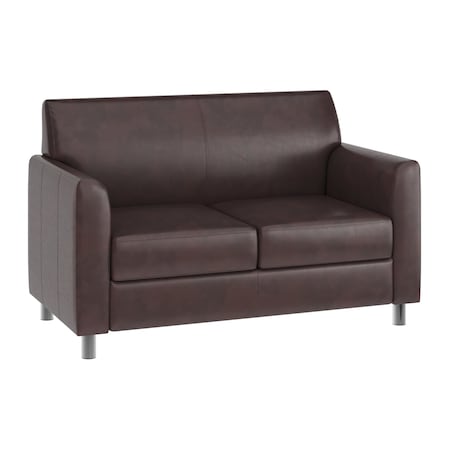 Flash Furniture HERCULES Diplomat Brown LeatherSoft Loveseat with Clean Line-Stitched Frame and Chrome Legs BT-827-2-BN-CHR-GG