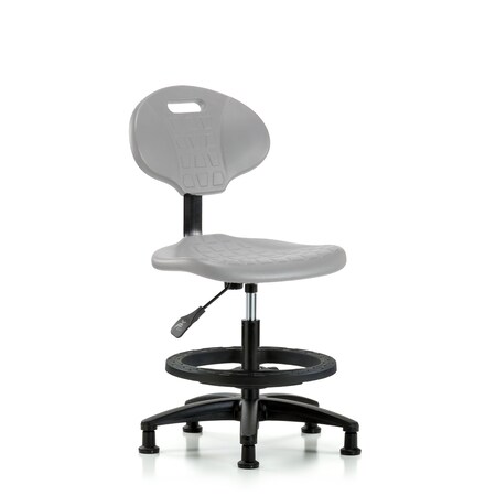 Blue Ridge Ergonomics Poly Chair-Medium Bench Height with Black Foot Ring & Stationary Glides in Gray Poly TPMBCH-RG-A0-BF-RG-GRY