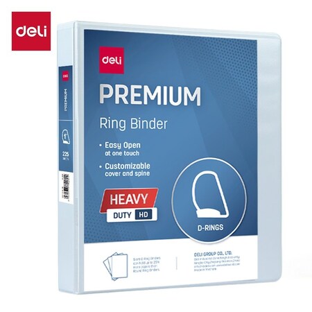 Deli Heavy Duty View Binder 1in, Letter, 3-Sided D-Ring, 4 Pockets, White, 12PK CF573-WH