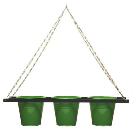 Houston International Trading Enameled Galvanized Triple Hanging Planter with Iron Holder, Sage 8536E SA