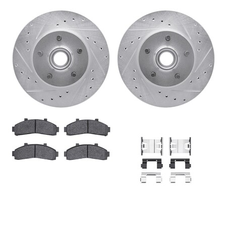 Dynamic Friction Co DFC Brake Rotor - Drilled & Slotted - Silver- Heavy Duty Brake Pad includes Hardware 7412-54029