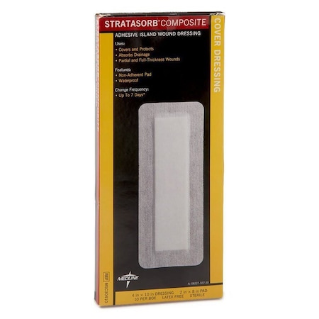 Medline Waterproof Adhesive Stratasorb Composite Island Dressing, 4"x10in With 2"x8in pad, 100PK MSC30410
