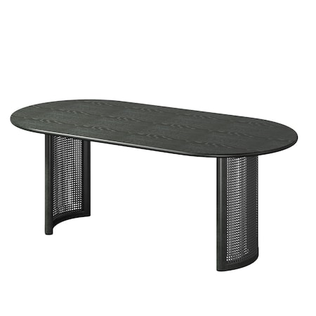 Homeroots 67" Black Solid Wood Double Pedestal Base Oval Dining Table 721140
