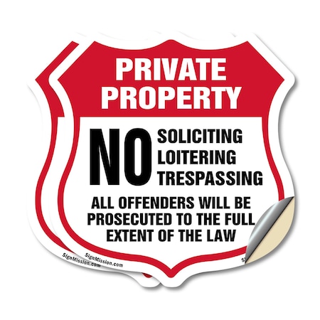 Signmission Private Property Shield Sign No Soliciti, 4 inch X 4 inch, Vinyl Decal, 2PK SHI-D-2PACK-4-451