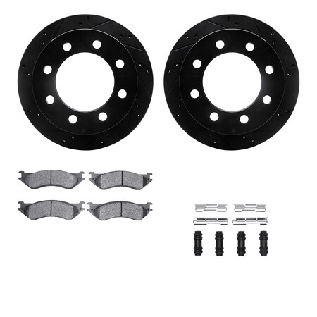 Dynamic Friction Co DFC Brake Rotor Drilled & Slotted - Black- w/Ultimate Duty Brake Pad & HW Kit 8412-40009