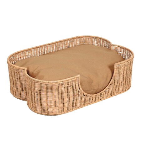 The Licker Store Scallop 27 in x 18.25 in Tropical Handwoven Water Hyacinth Pet Bed with Cushion, Light Brown DBD1002B