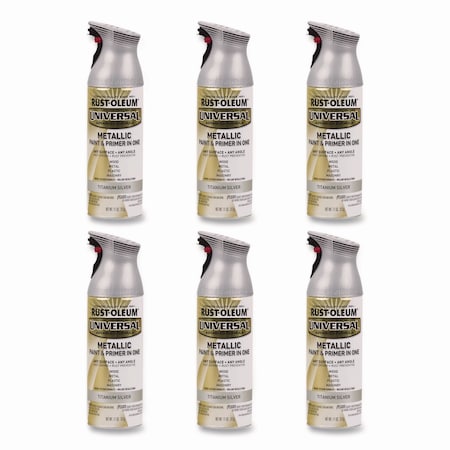 Rust-Oleum Universal Premium Spray Paint, Metallic Silver, 12 oz Aerosol Can, 6PK 245220