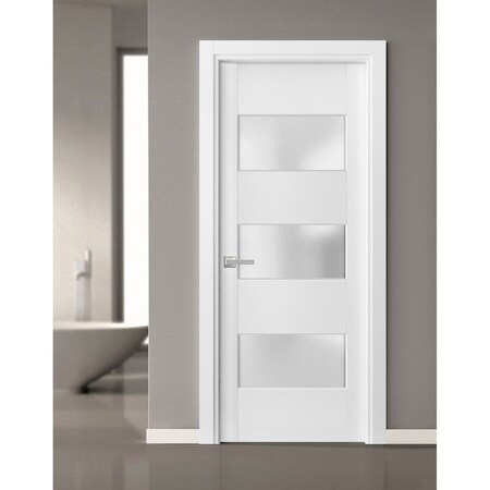 Sartodoors Solid French Door 3 Lites, Lucia 4070 White Silk with Frosted Glass, Single Regular Panel Frame Tri LUCIA4070ID-WS-18