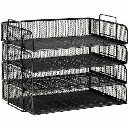 Mind Reader Stackable Paper Desk Tray Organizer, Letter Size, 9.75 x 14 x 3.25, Black, 4PK DSTACK4-BLK