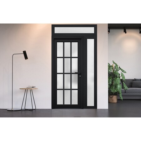 Vdomdoors Front Exterior Prehung FiberGlass Door Frosted Glass / Manux 8312 Matte Black / Sidelight and Trans MANUX8312EXD-BLK-W36+16 x H80+16-RH