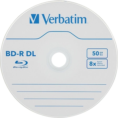 Verbatim BD-R DL 50GB 8X, Verbatim, 10pk Spindle Box Peg Hanger - 50GB - 10pk Spindle Box 97335