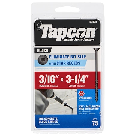 Tapcon 3/16 in. X 3 1/4 in. L Star Bugle Head High/Low Concrete Screws 28393