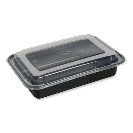Gen Food Container, 38 oz, 8.81 x 6.02 x 2.48, Black/Clear, Plastic, 150PK FCPP-BC-38RECT