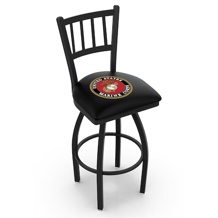 Holland Bar Stool Co 36" Blk Wrinkle U.S. Marines Swivel Bar Stool, Jailhouse Back L01836Marine