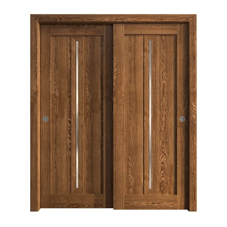 Sartodoors Sliding Closet Bypass Doors 64 x 84 inches, Ego 5014 Cognac Oak Veneer, Rails Hardware Set, Wood EGO5014DBD-DKO-6484
