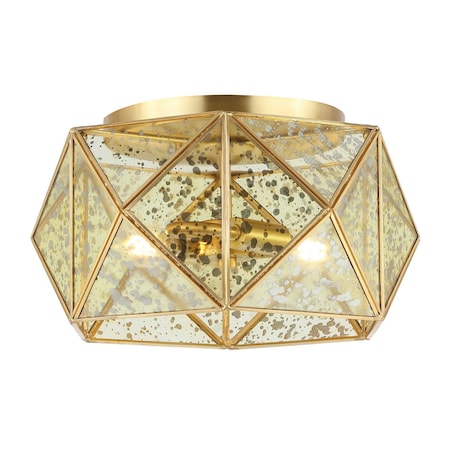 Jonathan Y Violet 12.5" 2-Light Industrial Vintage Iron/Glass LED Flush Mount, Brass Gold JYL9927A